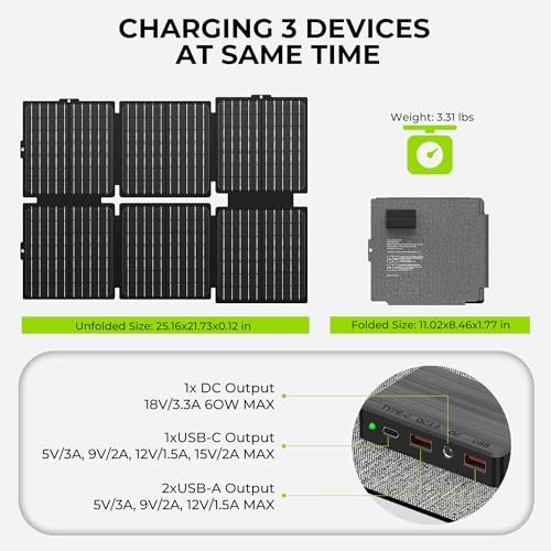 Portable Solar Generator, 300W Portable Power Station with Foldable Green Grey