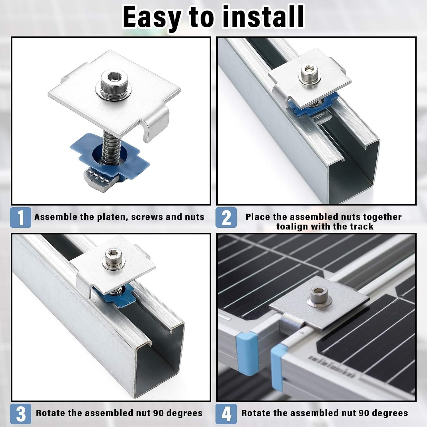 10 Pcs Solar Panel Mid Clamps for 1-5/8 Inch Steel Strut Channel, Solar Panel…
