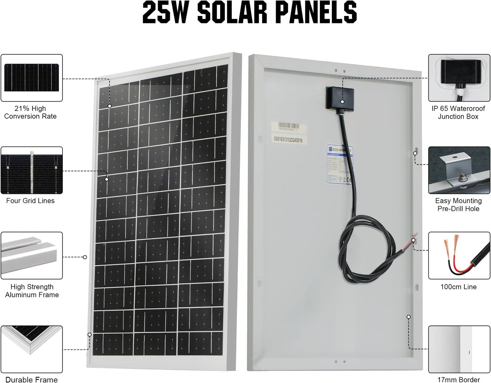 ECO-WORTHY Solar Panel 25W 18V Monocrystalline Waterproof Panel for Charging …