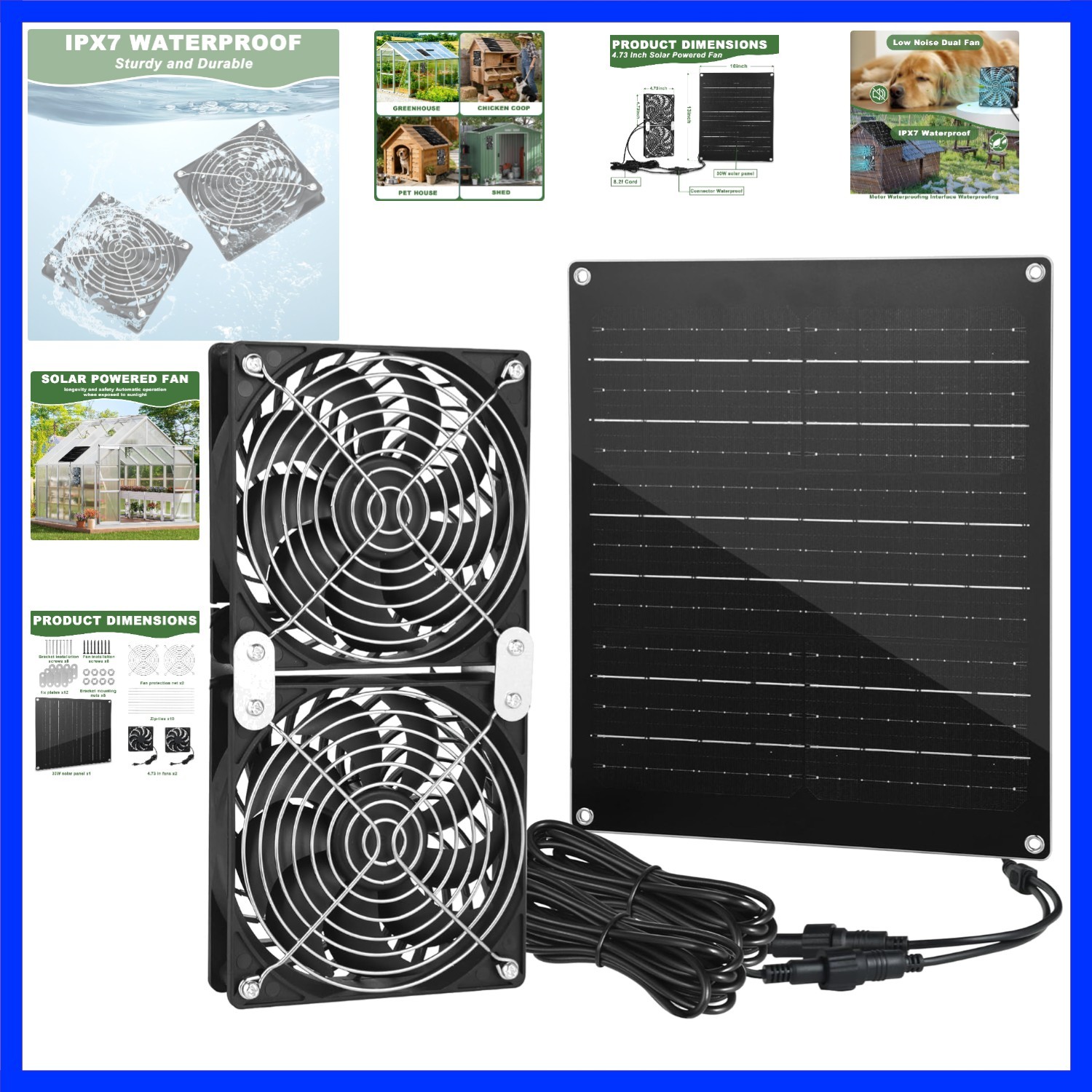 Solar Fan, 30W Solar Powered Fan, Solar Panel Fan Kit, Waterproof Fans Exhaus…