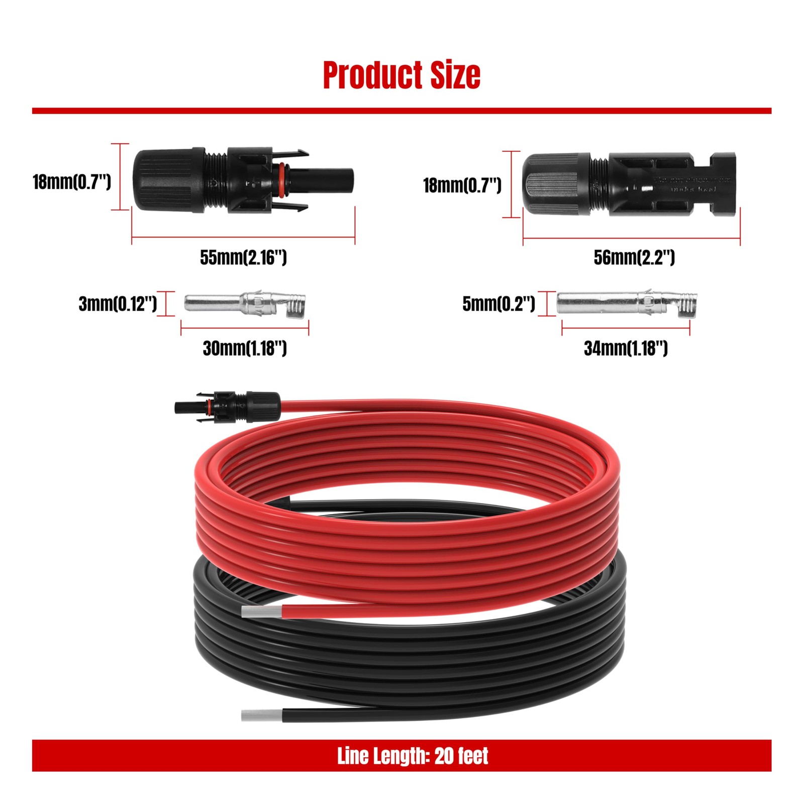 20Ft 10AWG Solar Panel Extension Cable, 10 AWG Solar Extension Cable 10 Gauge…