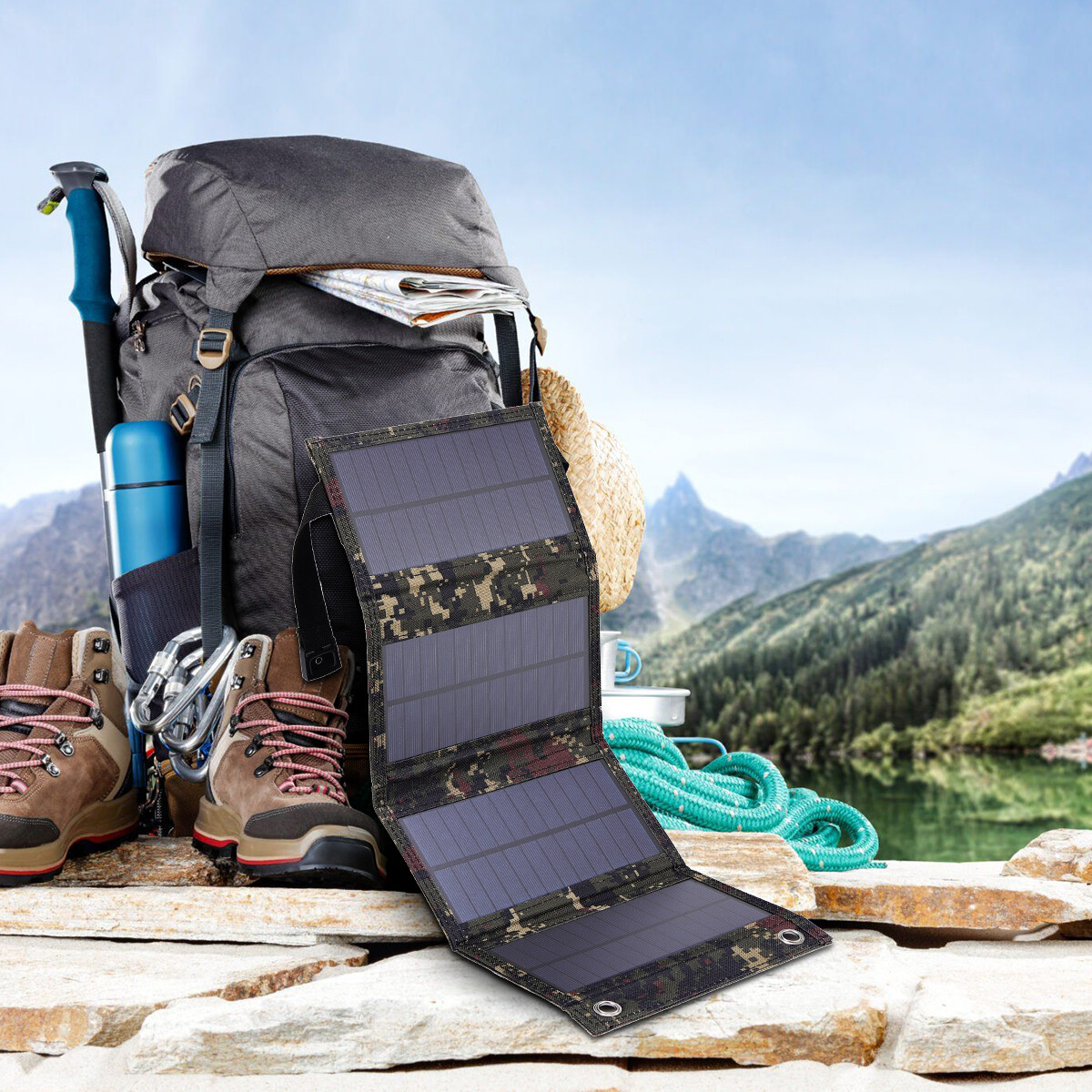Portable USB Solar Panel Folding Power Bank Outdoor Camping Hiking Phone Charger