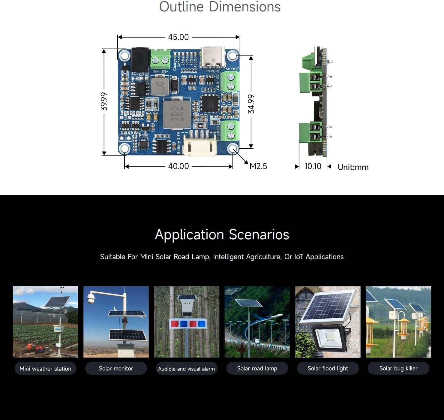 Solar Power Manager Module (D), Solar Charge Controller USB, Supports 6V~24V Sol