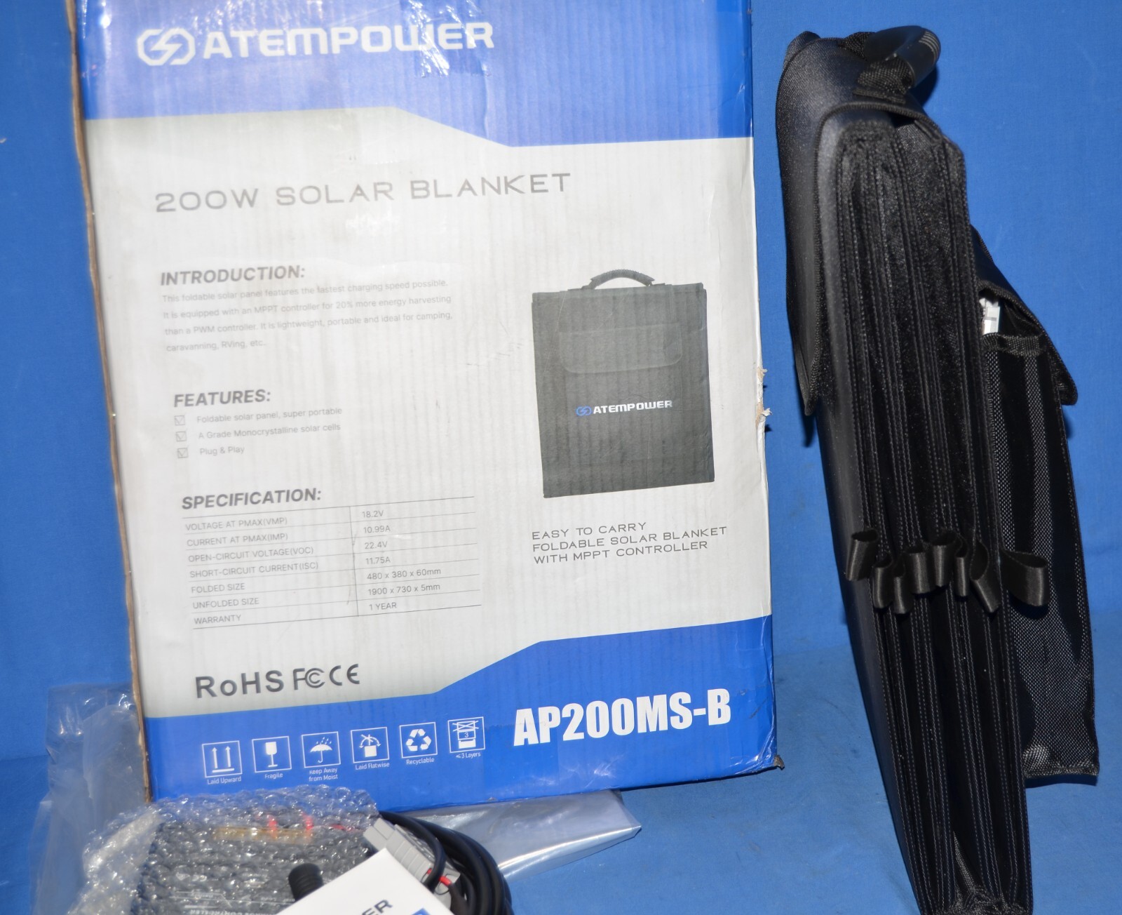 ATEM POWER 200W Portable Solar Blanket Model AP200MS-B
