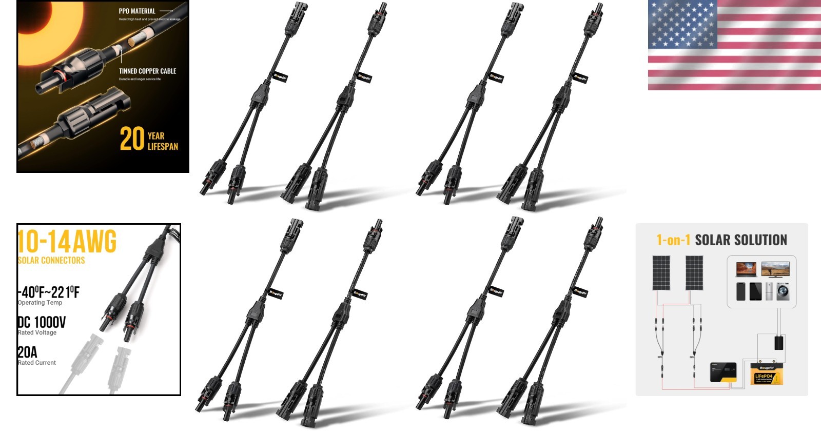 Solar Panel Parallel Adapter Cable – 4 Pairs