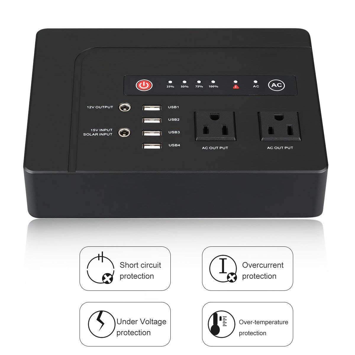 Powkey Portable Power Station 200W AC DC 146Wh Lithium Battery Solar Generator