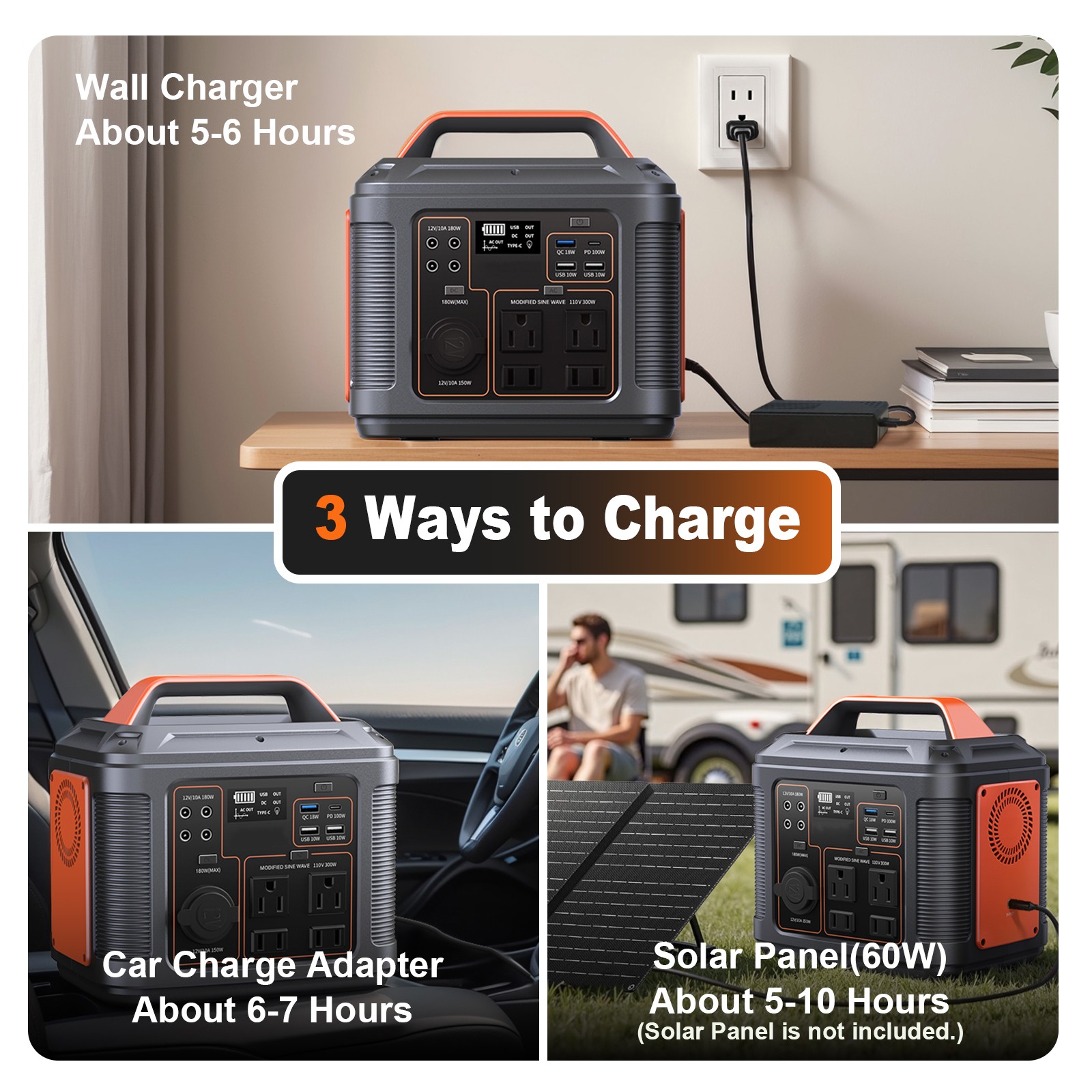 300W Portable Power Station 296Wh 80000mAh Lithium Battery for Camping RV Solar