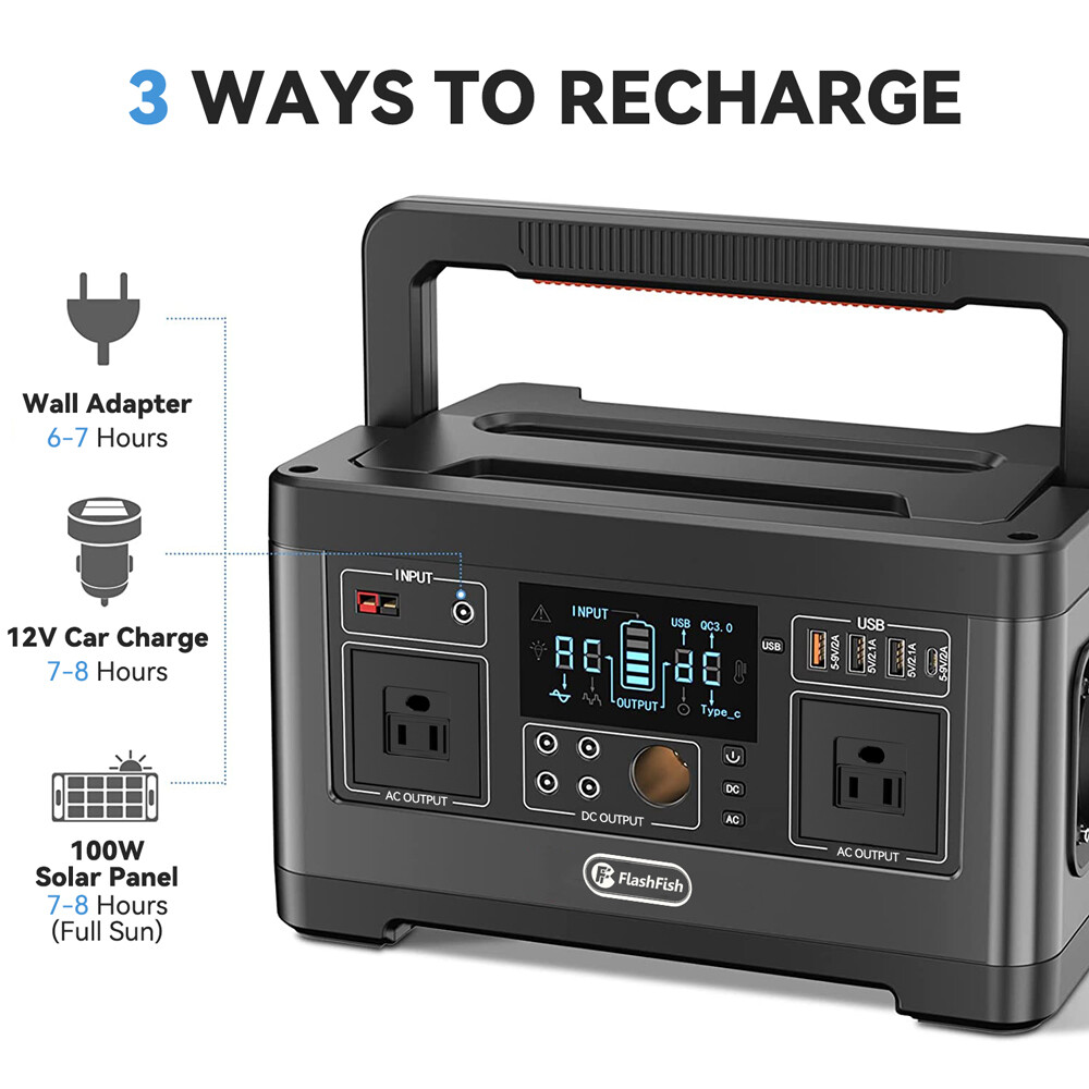 Flashfish P63 Portable Power Station 520Wh 500W With 100W Foldable Solar Panel
