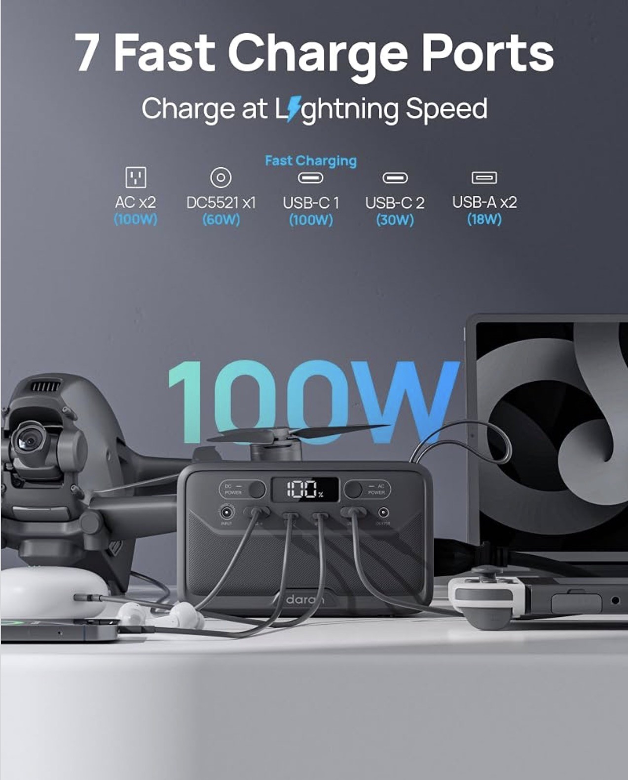 Portable Power Station 89.6Wh LiFePO4 Solar Generator 100W AC Outlet Power Bank
