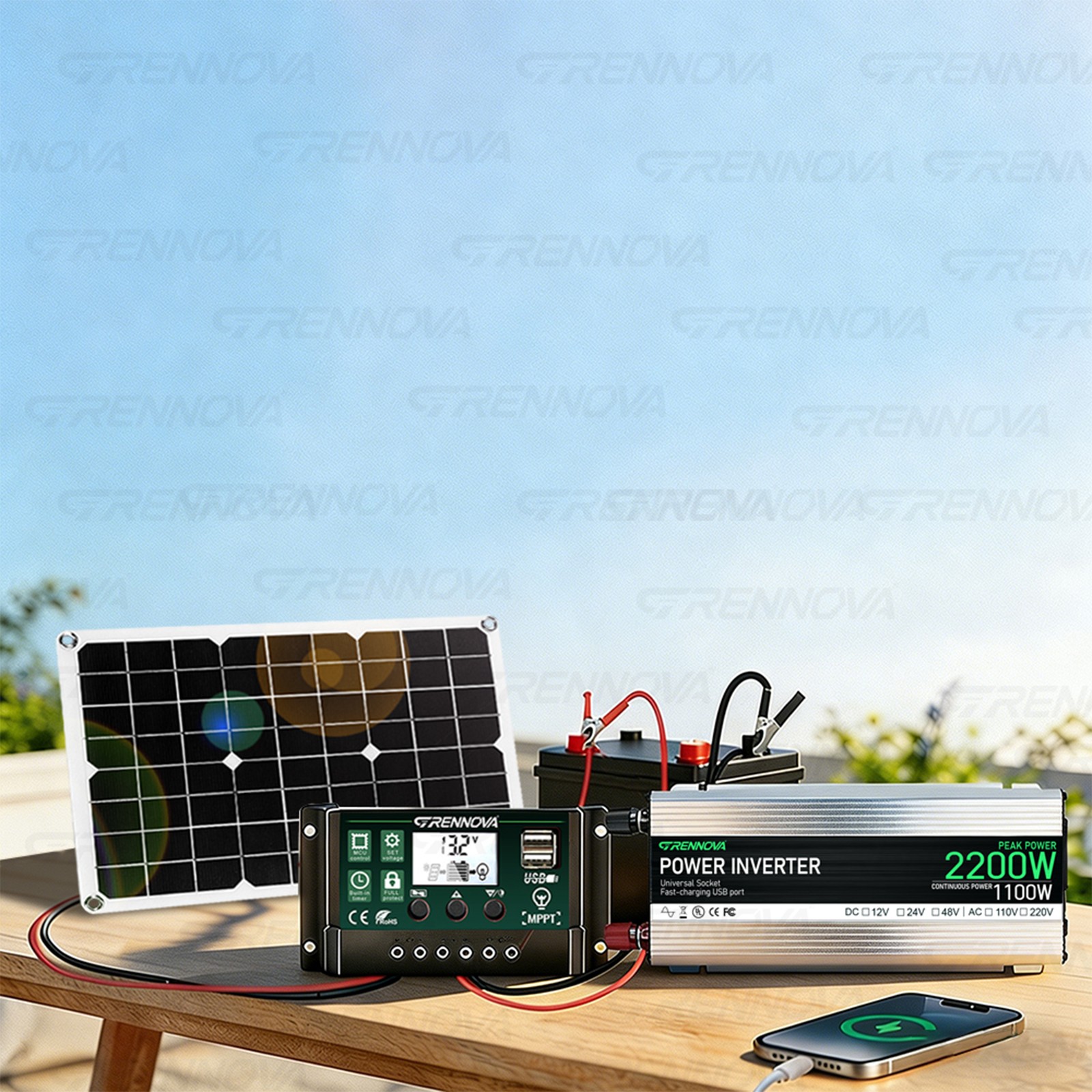 Grennova 2200W Real Power Solar Kit 60A MPPT Dual Voltage Home Backup System
