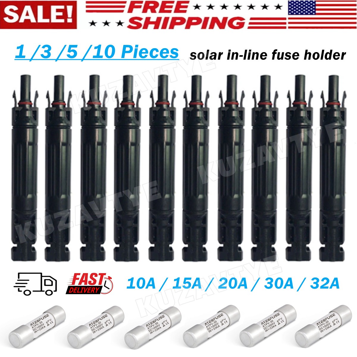 10A 15A 20A 30A 32A 1000V Solar Fuse IP67 Solar Fuse Holder in-line PV Connector