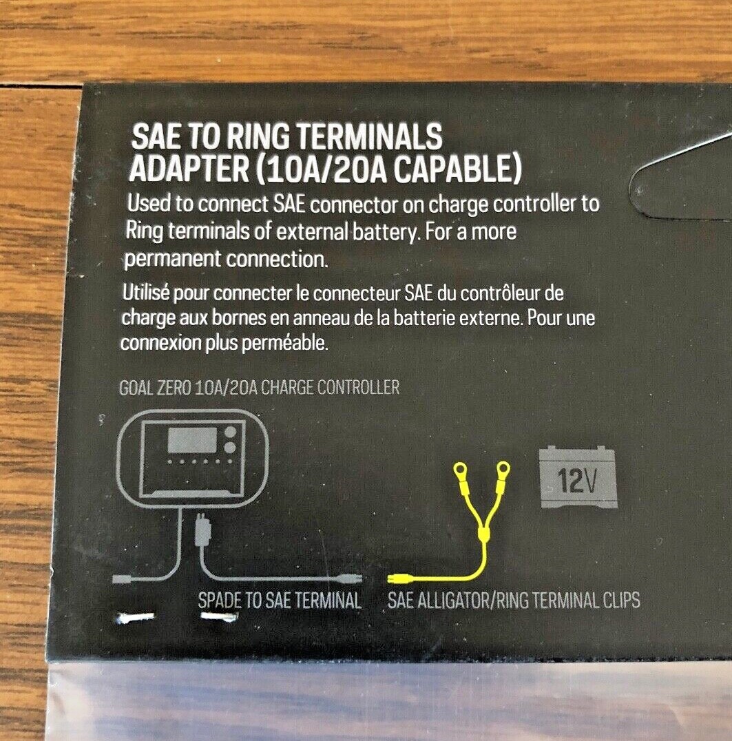 Goal Zero SAE to RING Terminals Cable use with Charge Controller # 98375