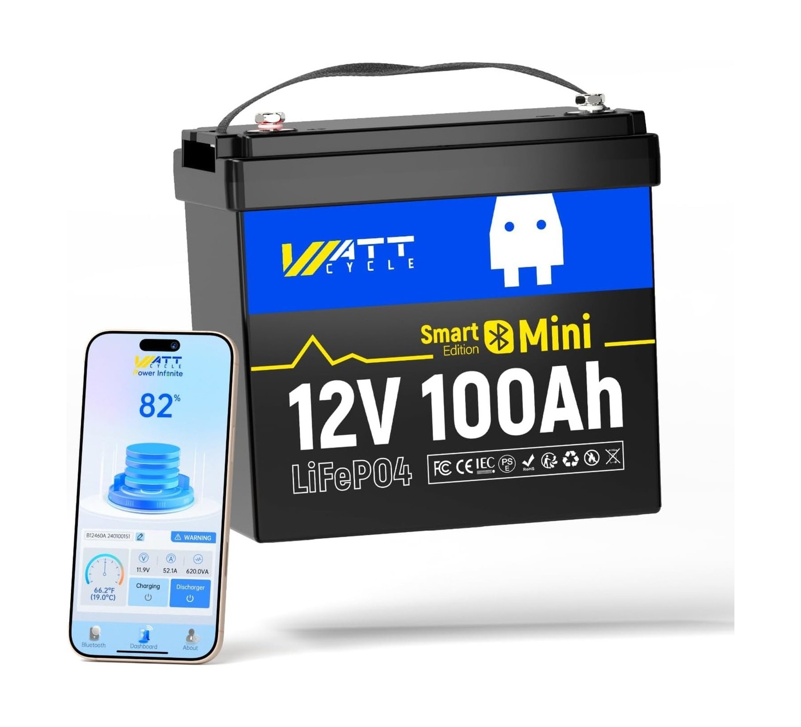 12V 100Ah LiFePO4 Lithium Battery with Bluetooth, BCI Group 24, 12V Mini Batt…