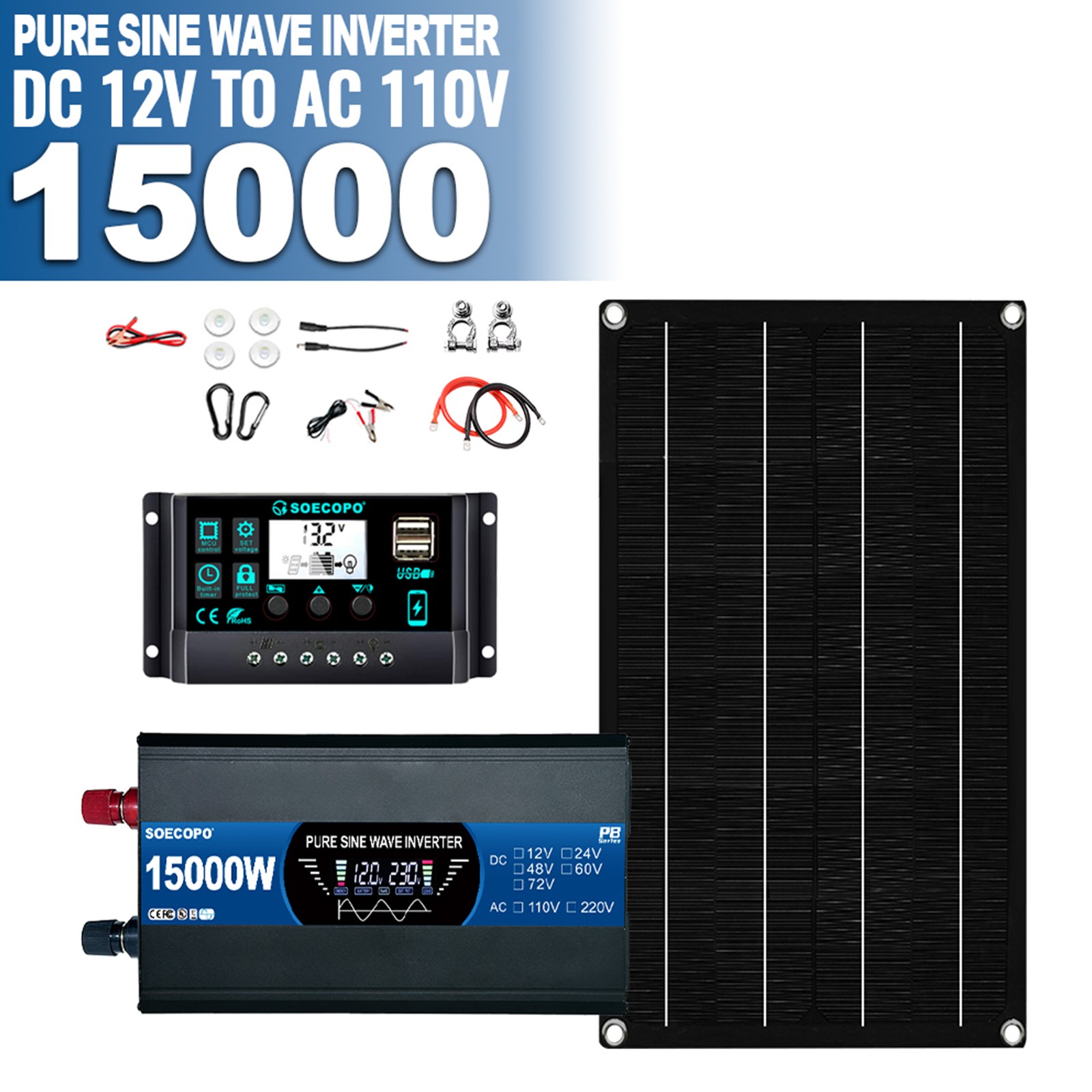 15000W All-in-One Solar Power Kit | 800W Panel + 100A Controller + Inverter