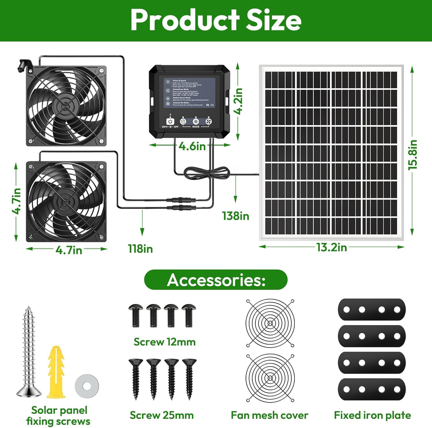 Solar Fan for Chicken Coop & Greenhouse, 25W Solar Powered Exhaust Fan with 7500