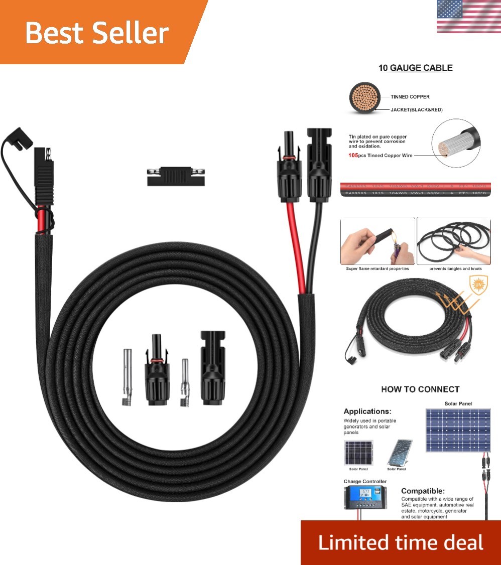 Solar Panel Connector Cable,10AWG SAE to Male & Female Adapter PV Extension C…