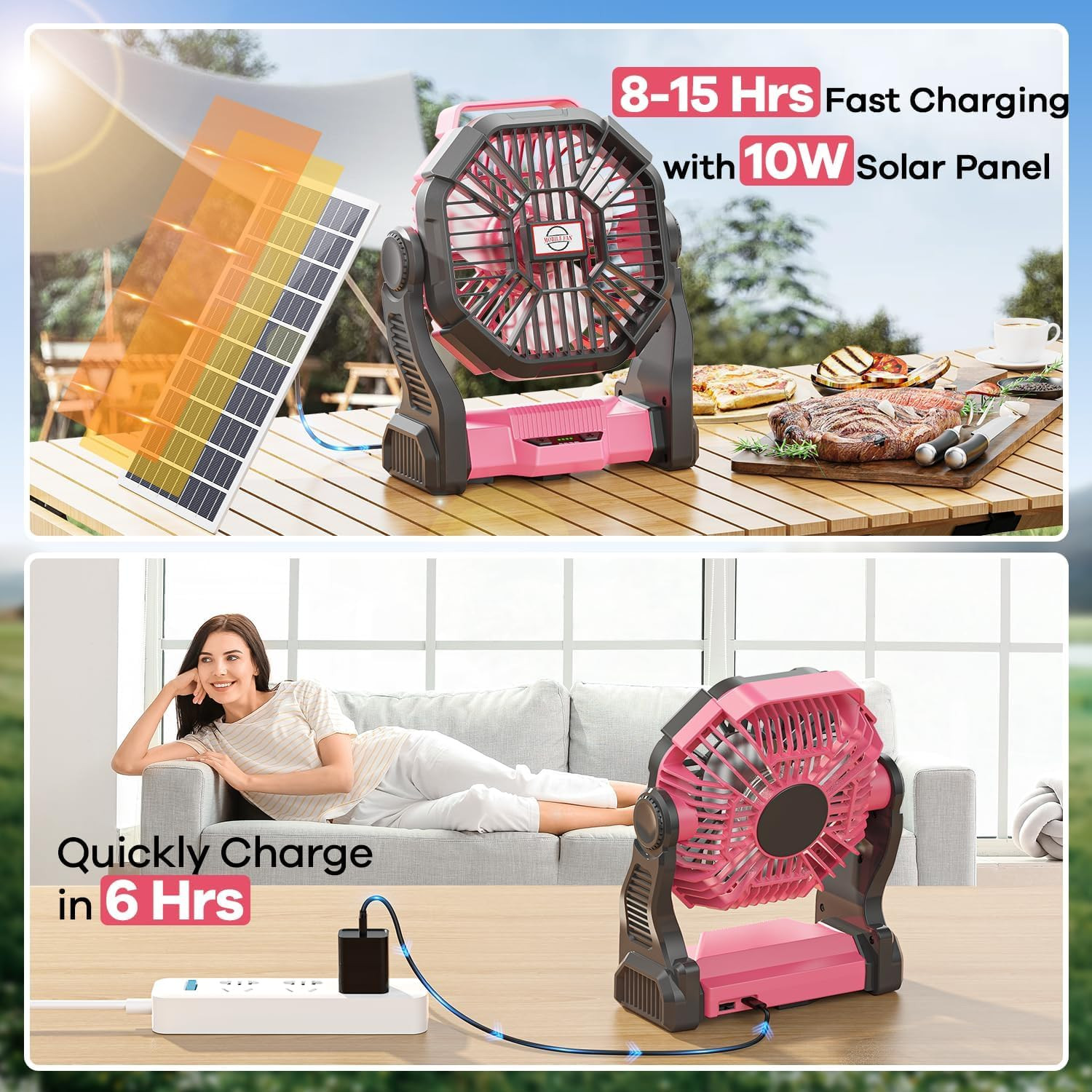 30000Mah Solar Fan with LED Lantern, 10W Solar Panel Rechargeable Battery Powere