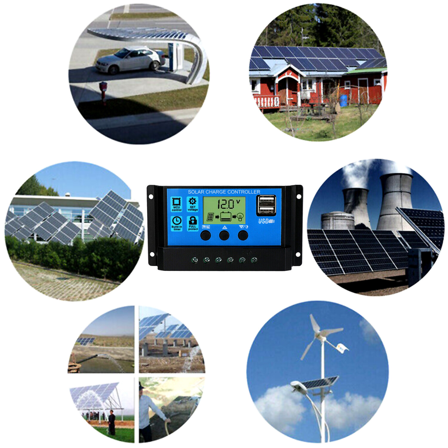 Solar Panel Regulator Charge Controller Auto Focus Tracking 30A 60A 12V/24V