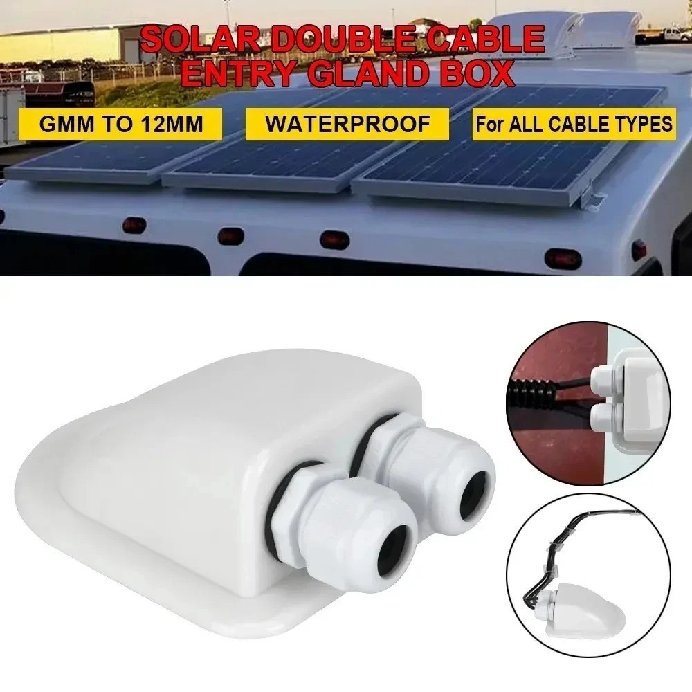 Waterproof Dual Cable Entry Gland Wire Box Solar Panel Motorhome Camper Van Roof