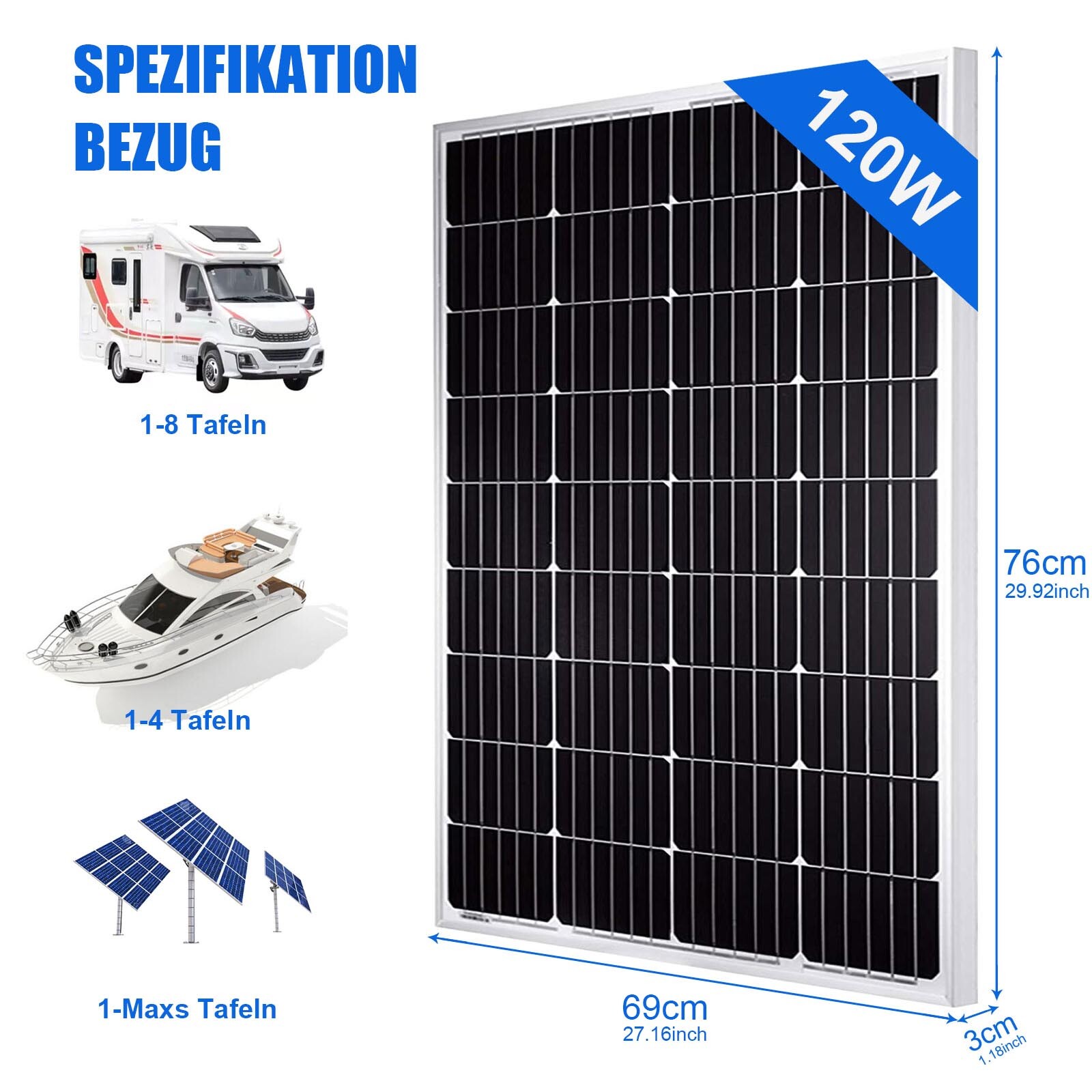 PFCTART 100W 200W 400W 1000W Watt Monocrystalline Solar Panel PV 12V Home RV