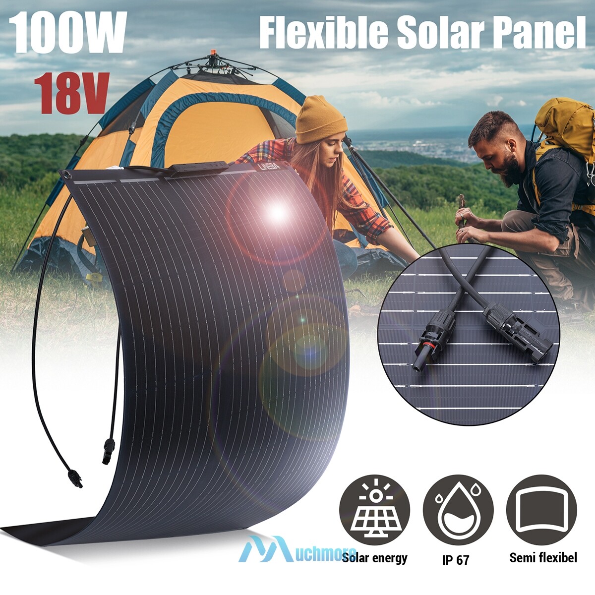100W 18V Solar Panel Kit 30A PWM Controller For RV Camping Outdoor Caravan Boat
