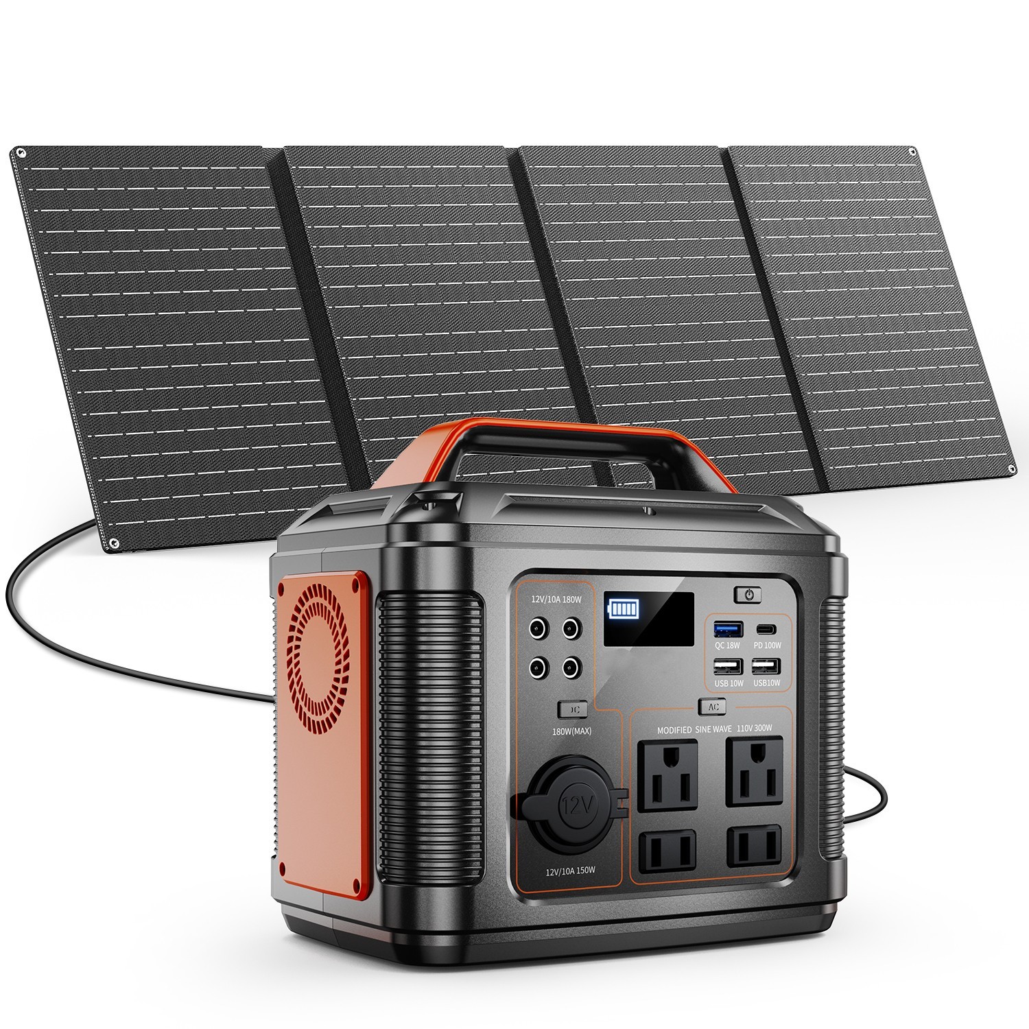 Portable power station with 60W solar panel, 296Wh 80000mAh lithium battery