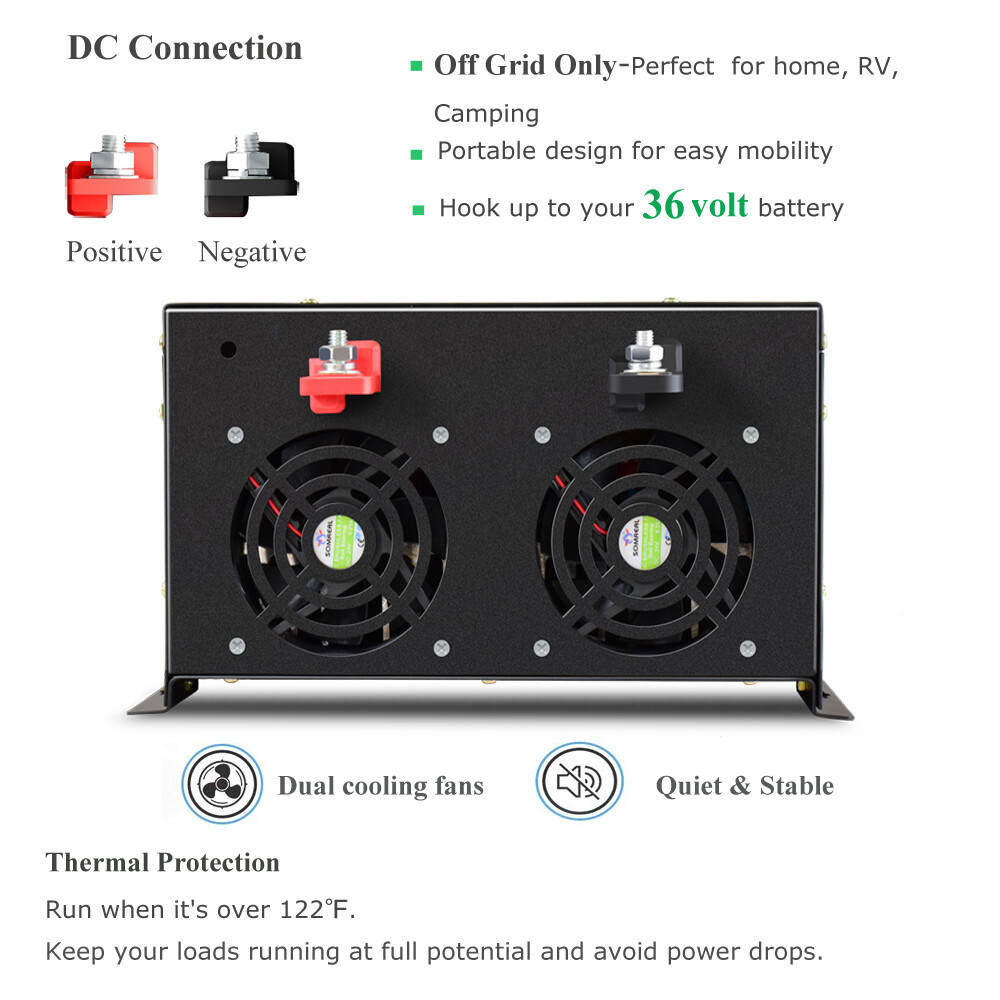 Pure Sine Wave Inverter 36V to 110V 220V 6000W Power Solar Car Remote Control