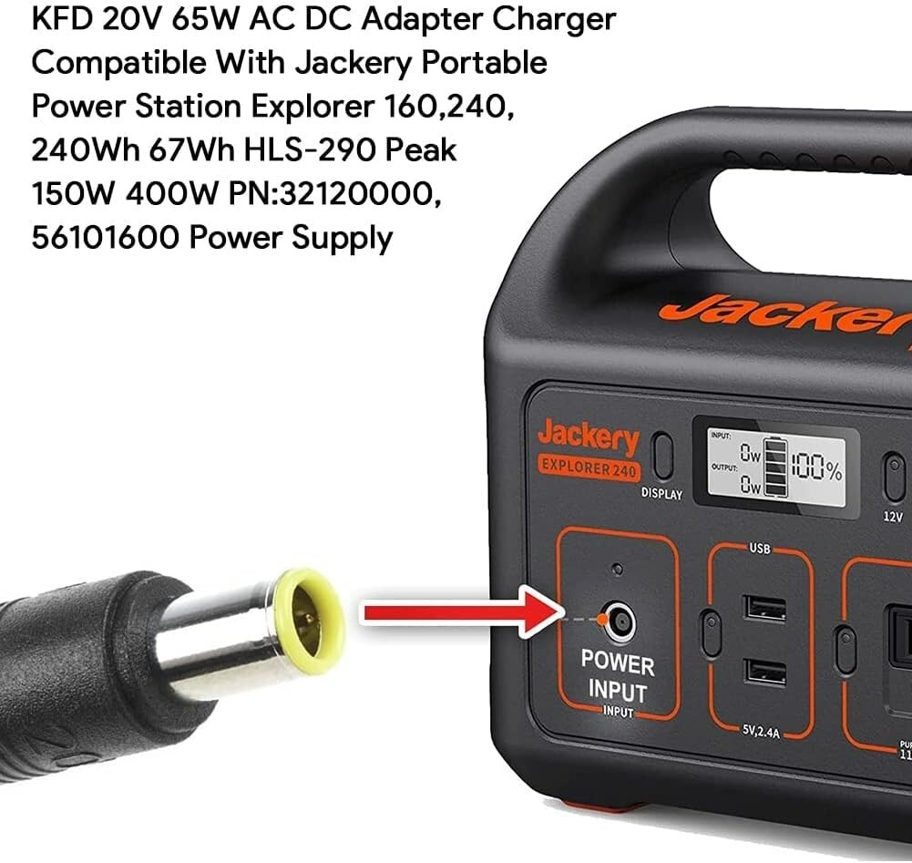 Premium 65W Power Supply Charger: UL/CE/FCC Certified for Jackery Portable Ex…