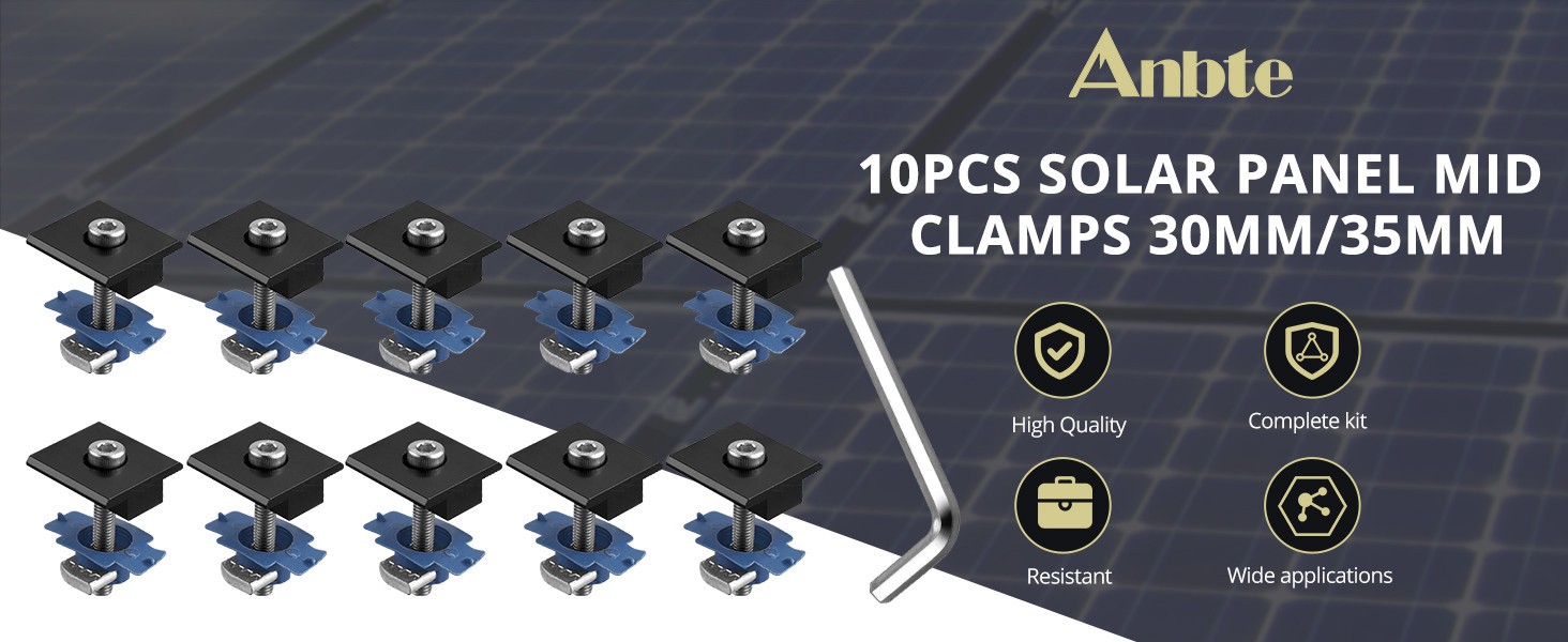 10 Pcs Solar Panels Mid Clamps for Unistrut Aluminium Panel Brackets 30Mm/35Mm