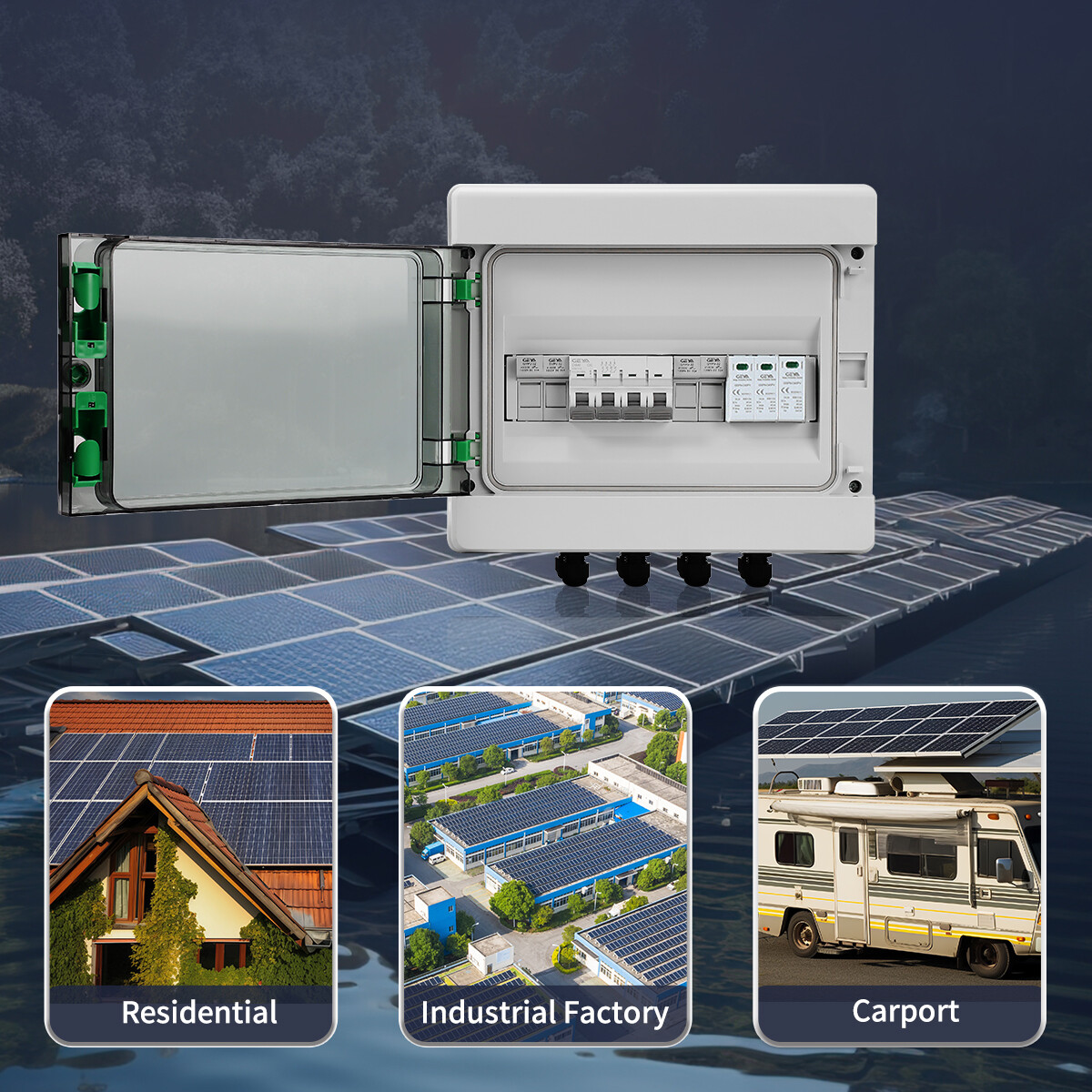 Solar PV Combiner Box Plastic 15A 2strings 1000VDC Circuit Breaker Solar Panel