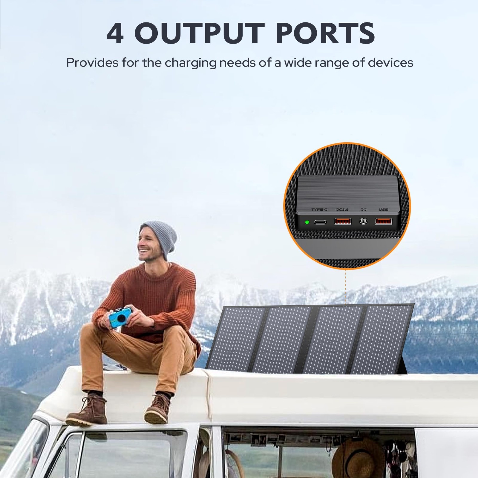 40W Foldable Solar Panel for Portable Power Station, QC3.0 USB, 12-15V DC, 10 Co