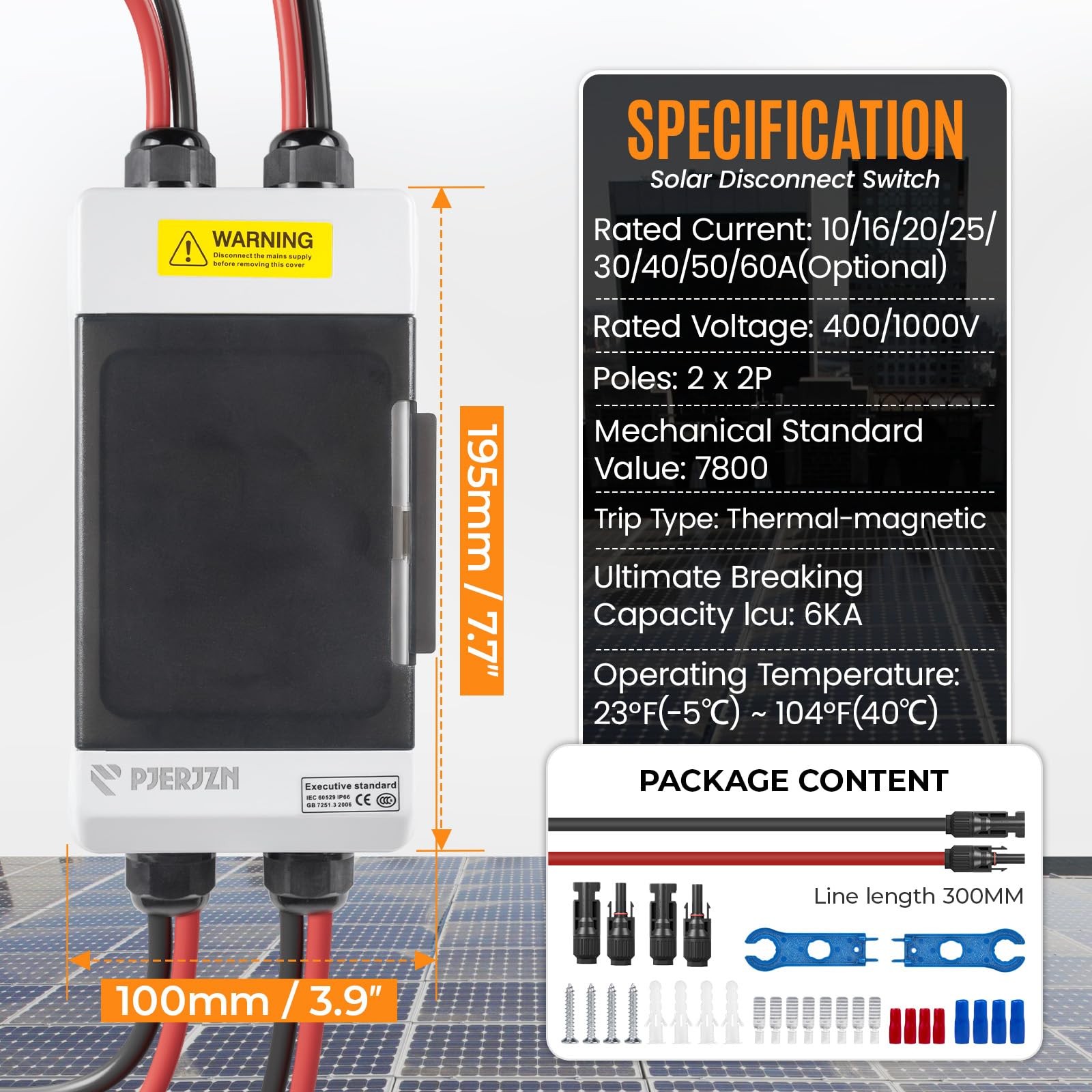 Solar Panels Disconnect Switch 25A 400VDC PV Shut Off Switch Outdoor 2 String…