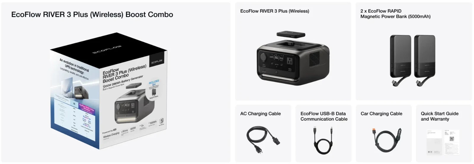 🔥NEW🔥 EcoFlow River 3 Plus Wireless Boost Combo, 1200W 286Wh Battery Generator