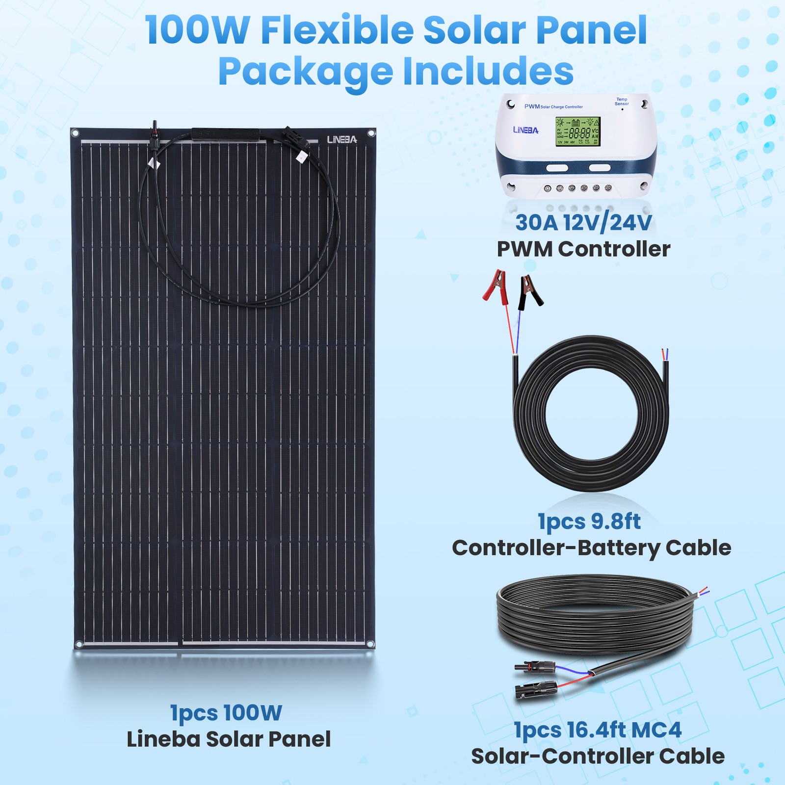 Mono Flexible Solar Panel 4 x 100 Watt 12V Power Camping Home RV Battery Charge