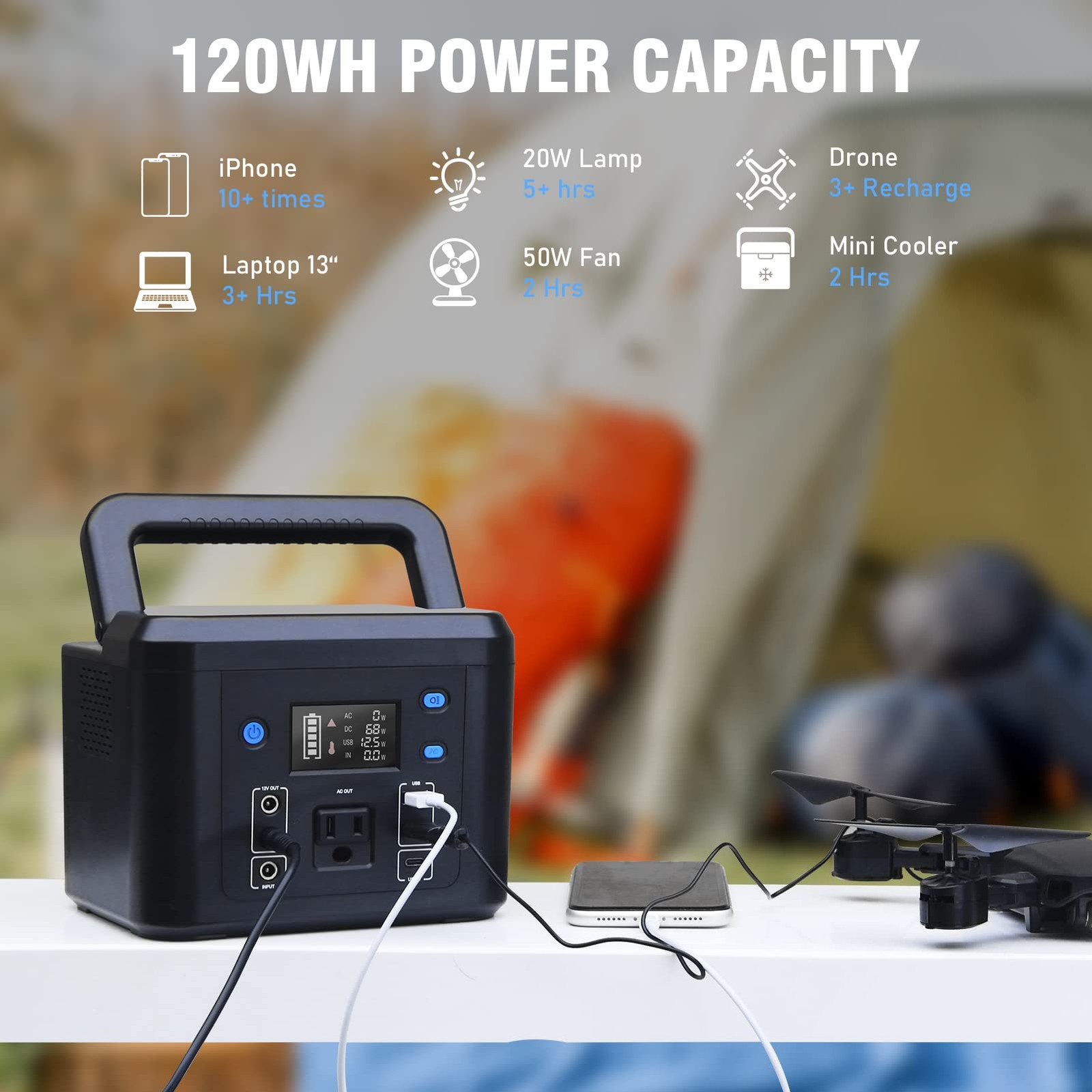 200W Portable Power Station, Powkey 120Wh/33,000mAh Power Bank with AC Outlet…