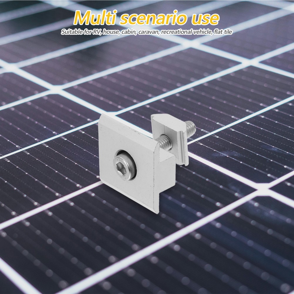 4Pcs Aluminum Solar Panel Mid Clamps Durable Metal Mounting Hardware Silver