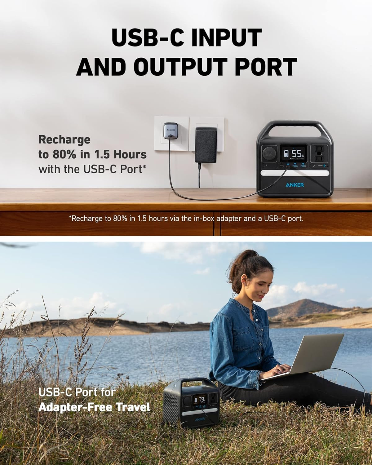 Anker 521 Portable Power Station Upgraded with Lifepo4 Battery, 256Wh 6-Port Pow
