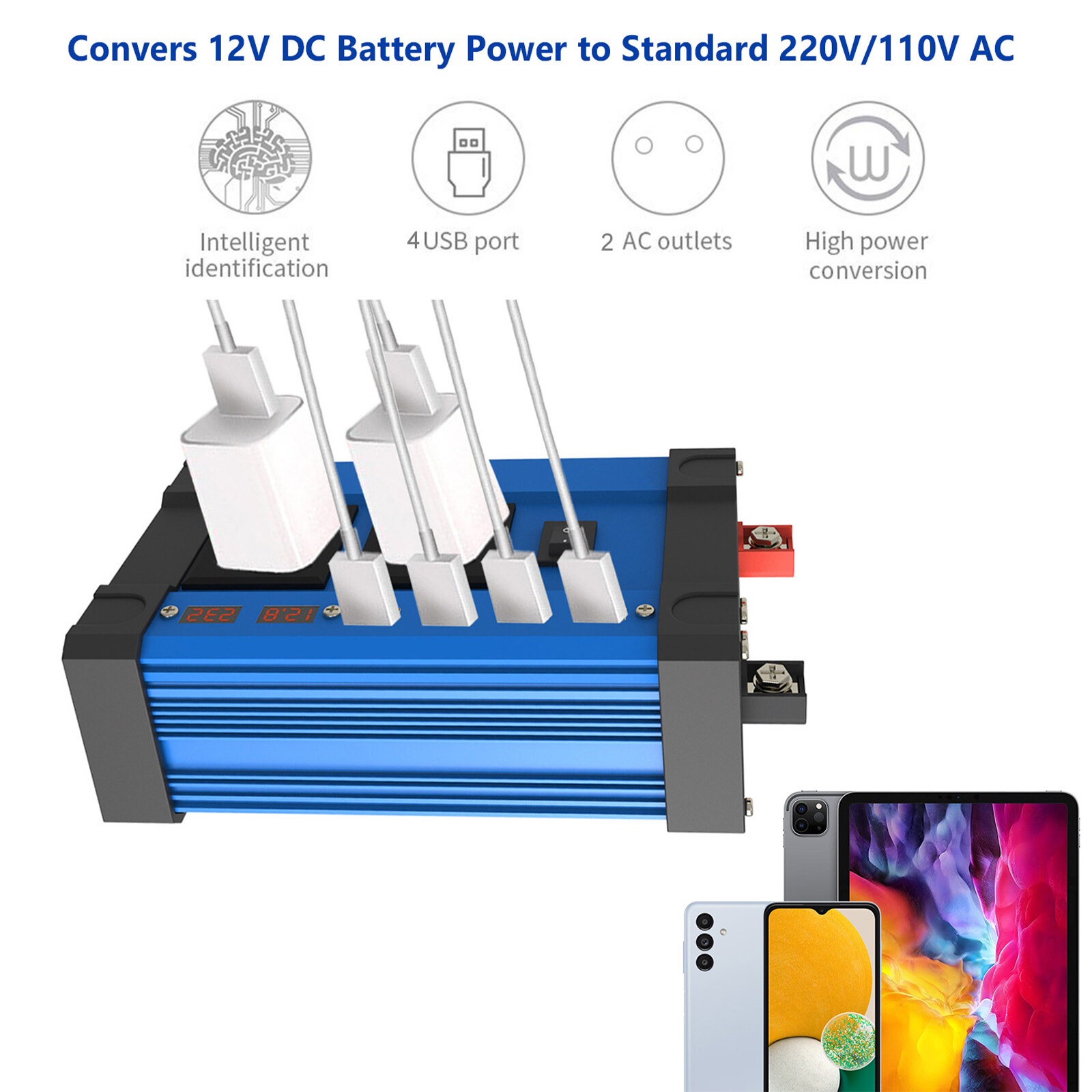 Solar Inverter 6000W Converter AC 12v To DC 220v 110v Intelligent LCD Display
