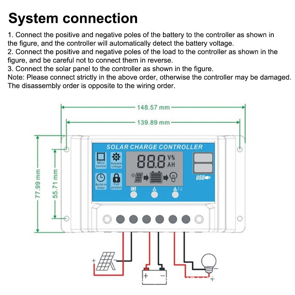 Sustainable Energy Solution 10A Solar Charge Controller with Timer Settings