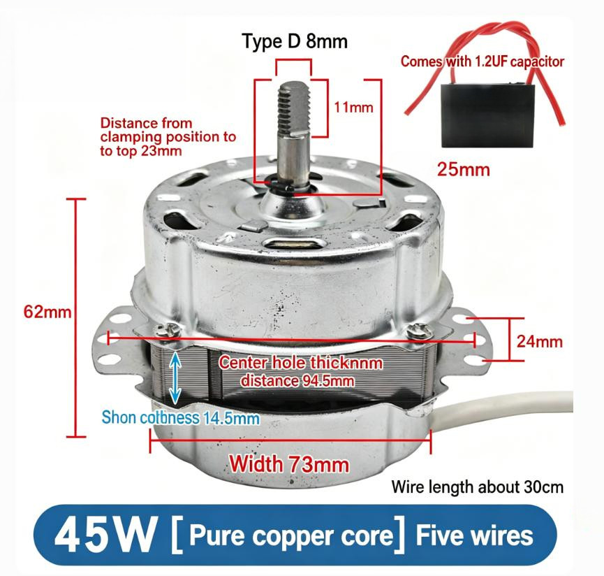 Fan Motor 45W Featuring Integrated Heat Dissipation for 33 cm 40 cm Table Fans