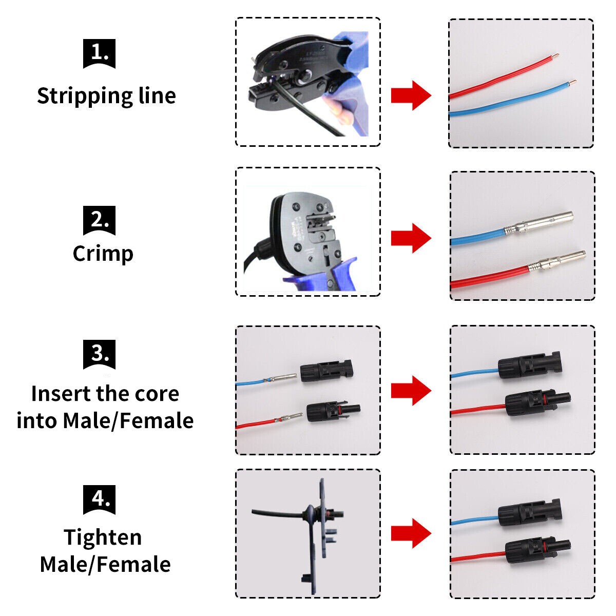 GEYA PV Wire Solar Panel Y Branch Solar Panel Extension Cable Connectors 10AWG