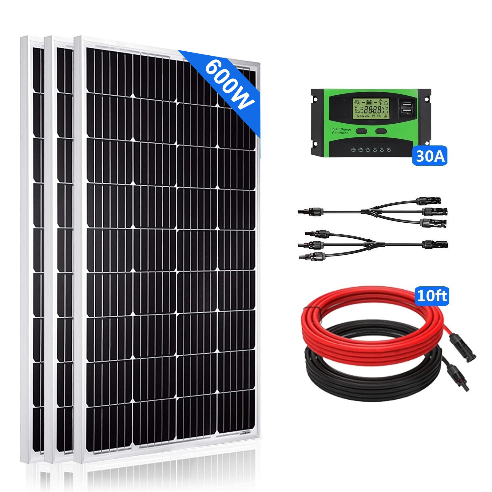 600W Solar Cell 3x200W Mono Solar Panel Kit High Efficiency Module for RV Marine