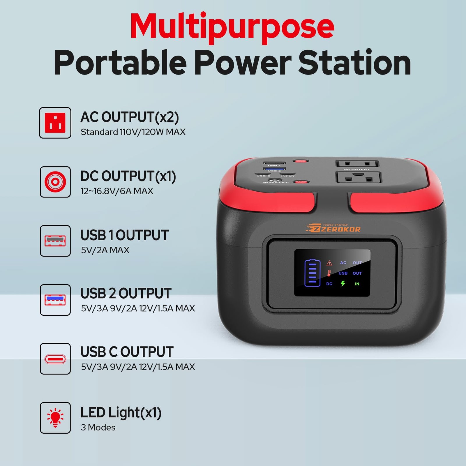 Portable Power Station 120W, Outdoor Power Bank Generator with AC Outlet, Ext…