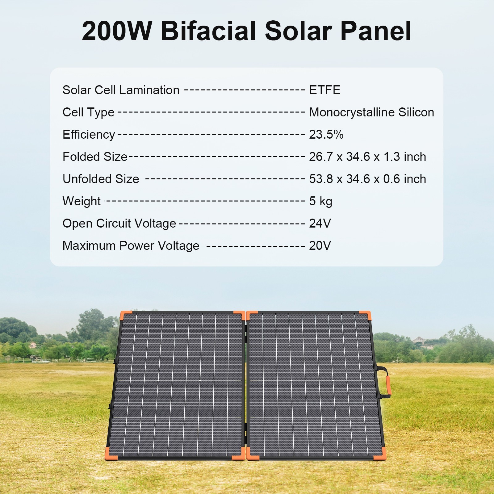 MHPOWOS 100W 200W Bifacial Portable Solar Panel for Jackery Ecoflow Anker