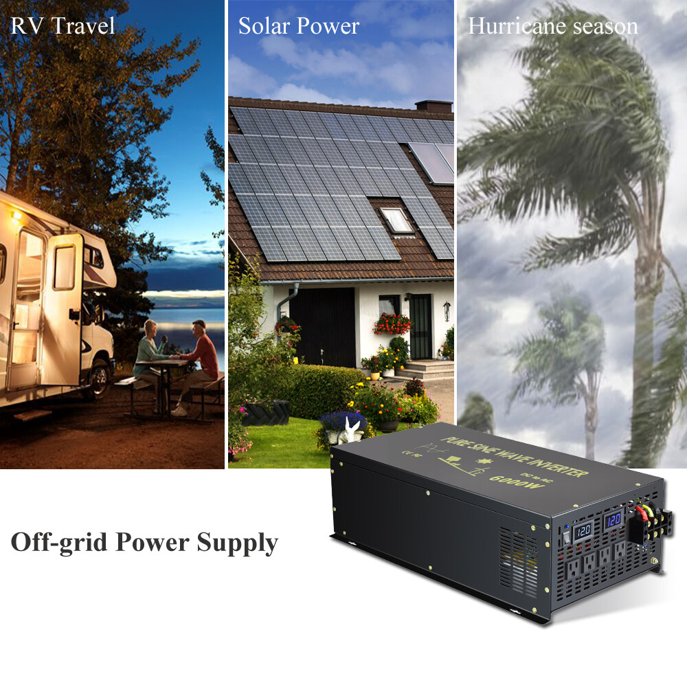 48V to 120V 220V Inverter 6000W Pure Sine Wave DC AC Power Generator RV Car Home