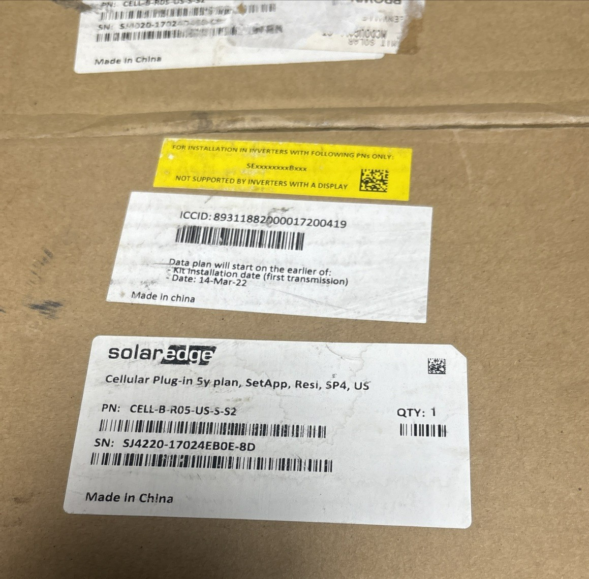 Lot of 4 New Solar Edge CELL-B-R05-US-S-Sw Cellular Plug-In Kits w/Sim Cards