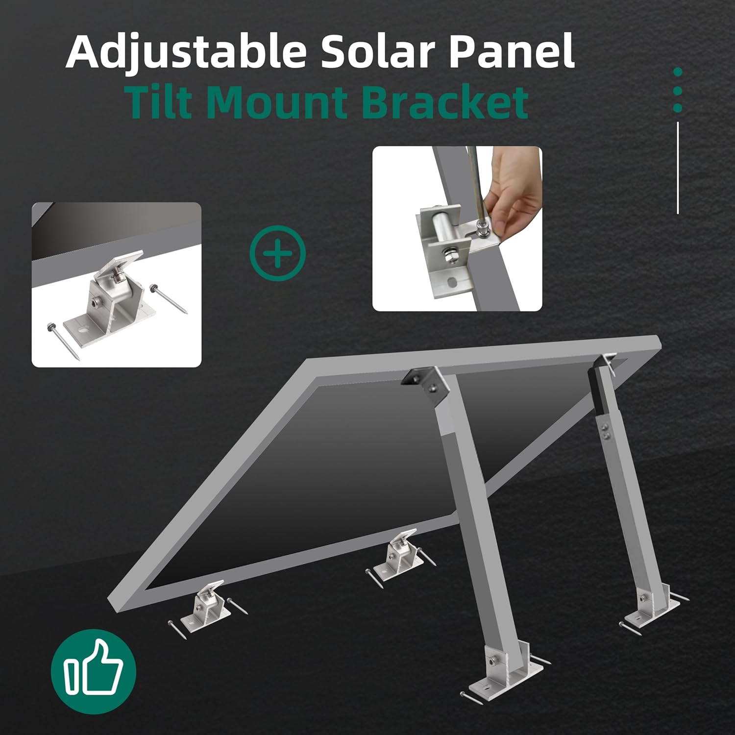 4 Pack Adjustable Solar Panel Tilt Mount Bracket Base, Tilt Angle 10°-60° Flat R