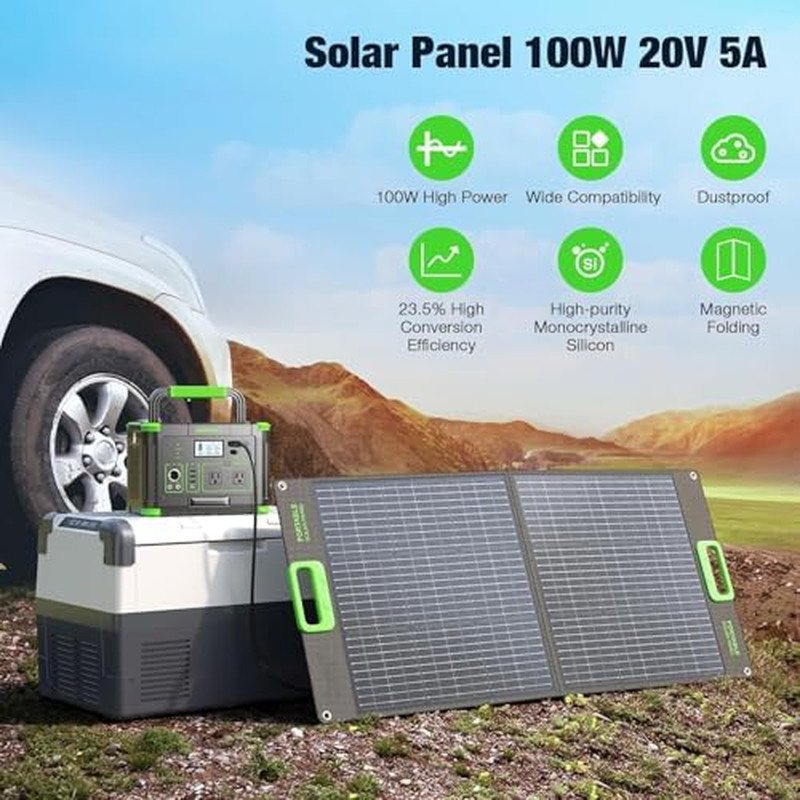 100W Portable Solar Panel, 23.5% High Efficiency ETFE Foldable Solar Charger for
