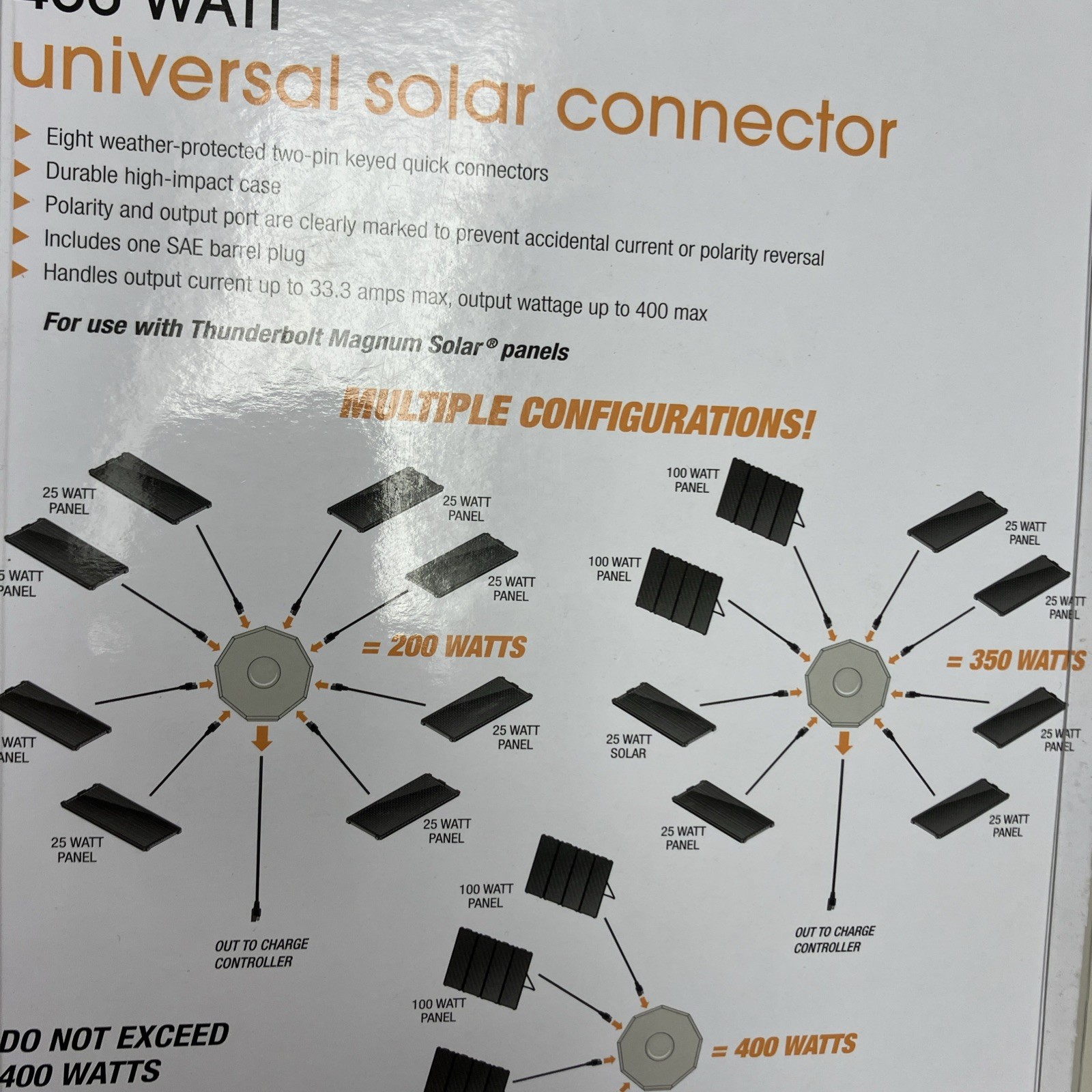 Thunderbolt Magnum 68689 Universal Solar Connector 8 Panel 400W Output Free Ship