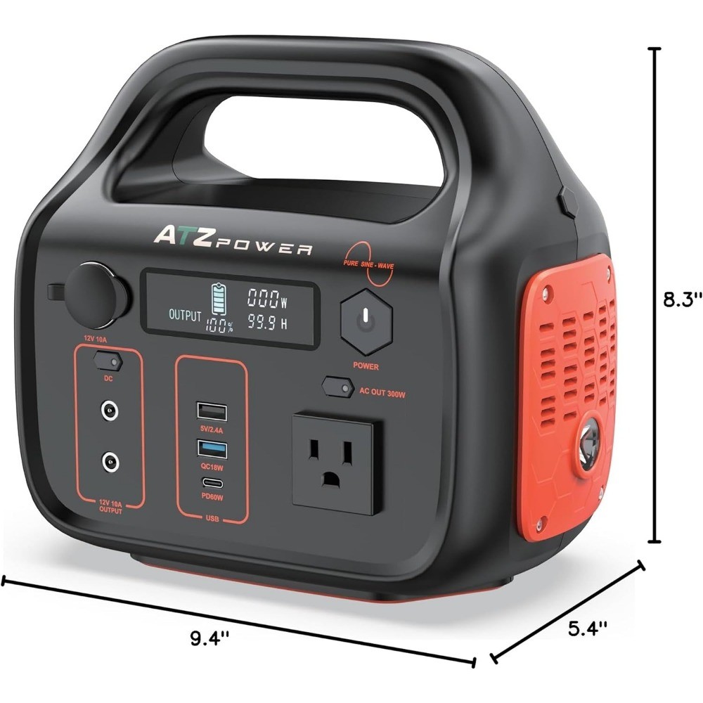 Portable Power Station 296Wh 300W Solar Generator 80000mAh 110V AC Backup